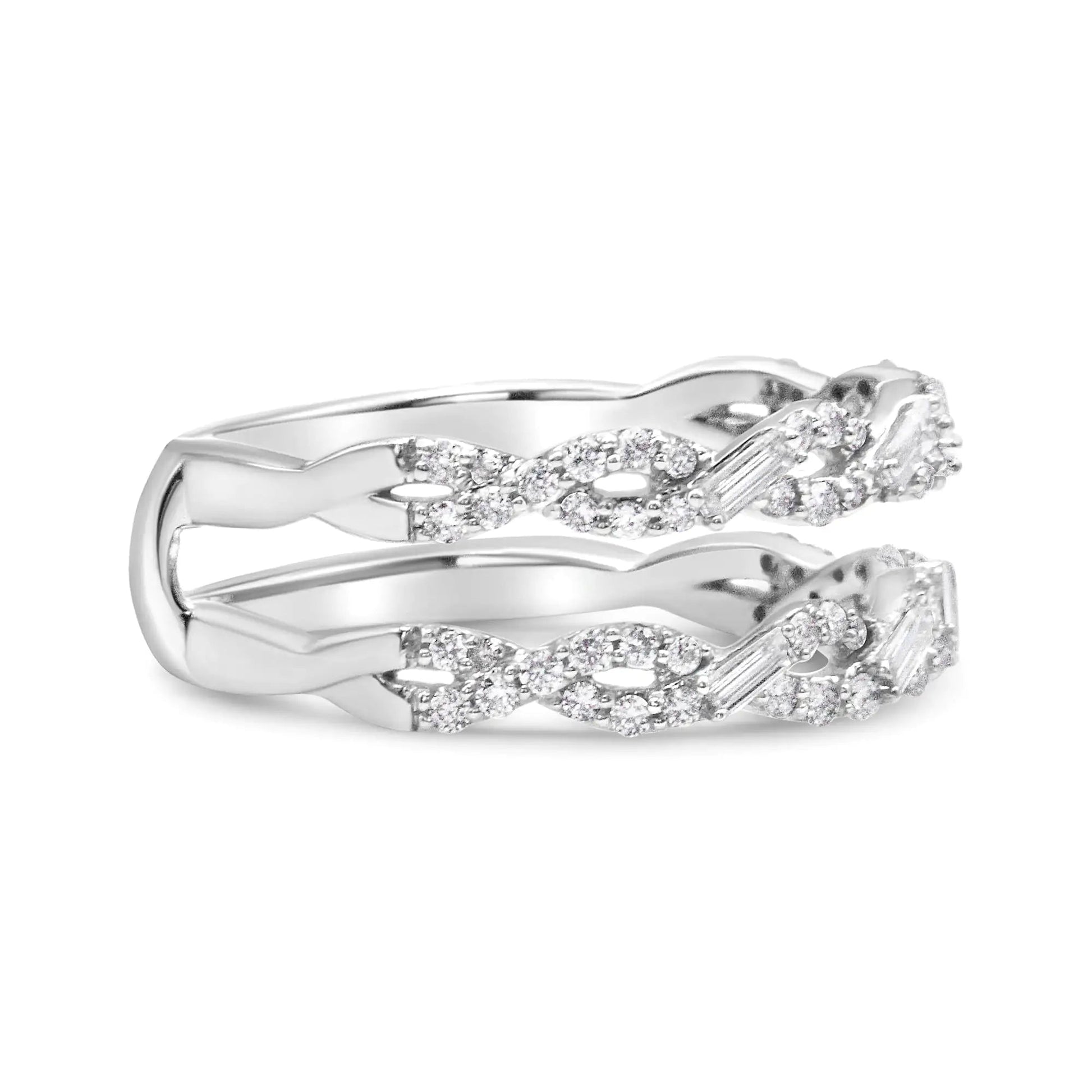 14K White Gold 1/2 Cttw Round & Baguette Diamond Enhancer Wrap Ring Guard Enhancer ( I-J Color, I1-I2 Clarity) WEM Support (www.WEM.support)