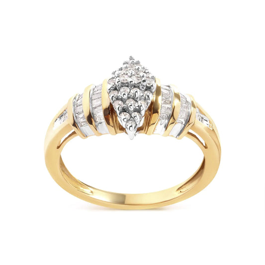 10K Yellow Gold 1/2 Cttw Diamond Pear Shaped Head and Multi Row Channel Set  Shank Ring (H-I Color, SI2-I1 Clarity) WEM Support (www.WEM.support)
