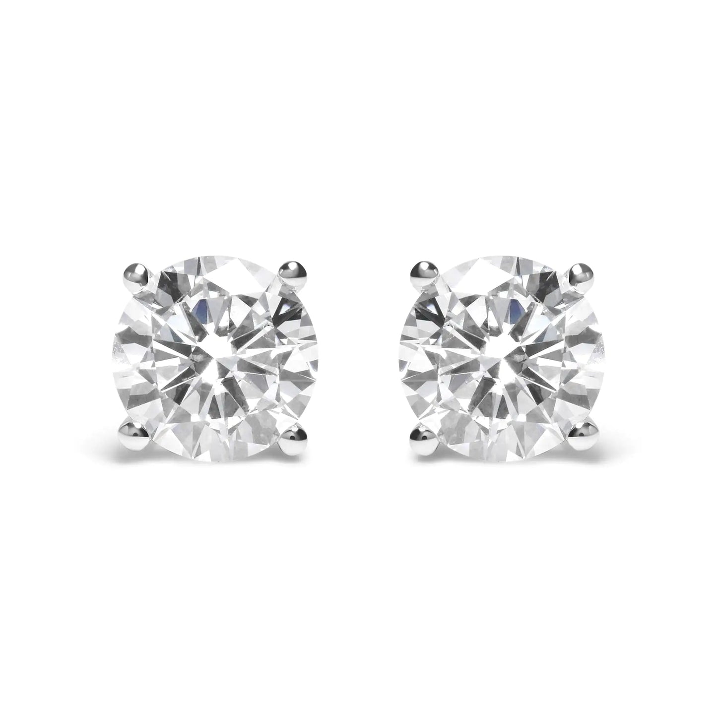 14K White Gold Round Brilliant-Cut Lab Grown Diamond Classic 4-Prong Stud Earrings with Screw Backs (G-H Color. VS1-VS2 Clarity) WEM Support (www.WEM.support)