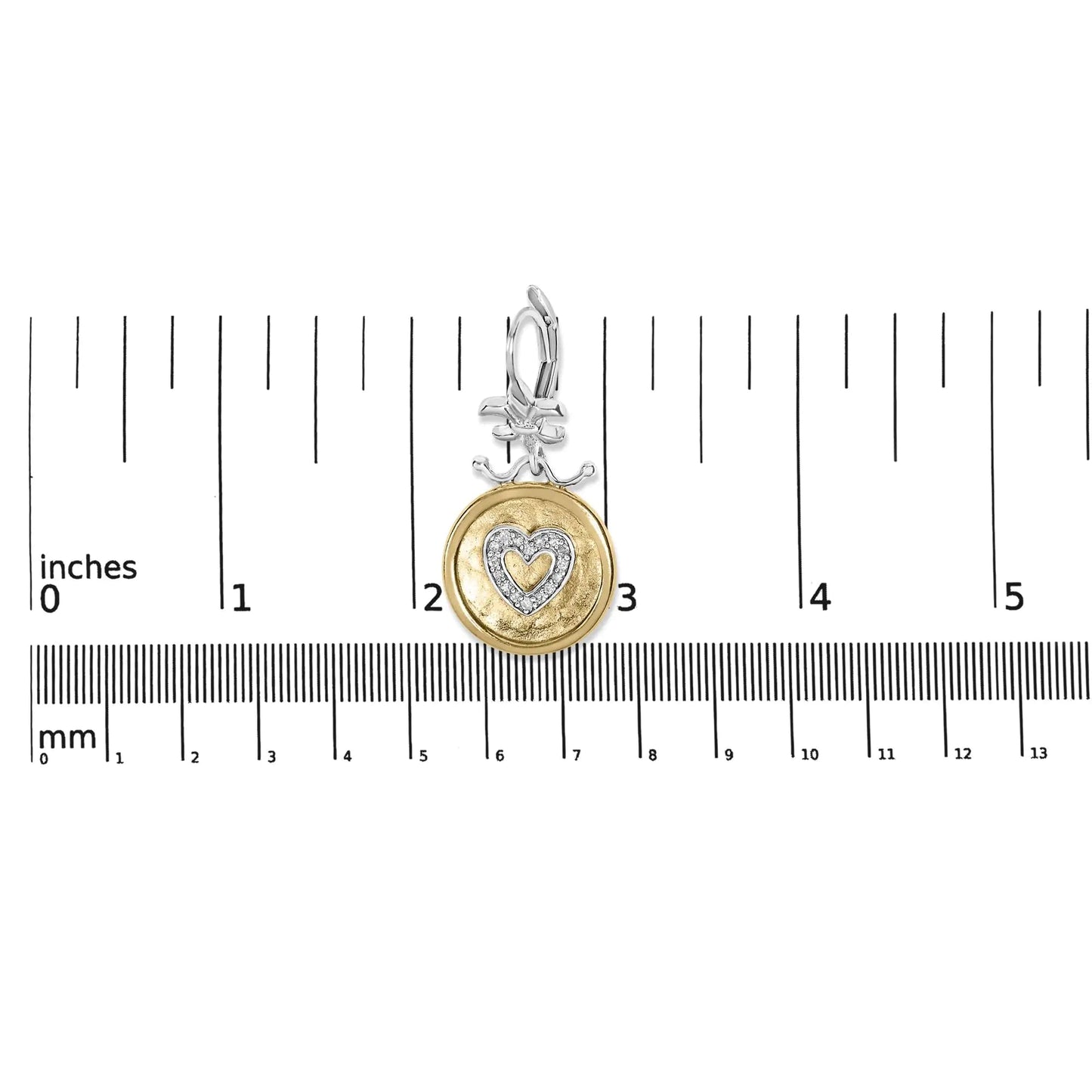 18K Yellow Gold Plated .925 Sterling Silver 1/8 Cttw Diamond Hammered Finished Medallion Heart Drop and Dangle Earrings (I-J Color, SI1-SI2 Clarity) WEM Support (www.WEM.support)
