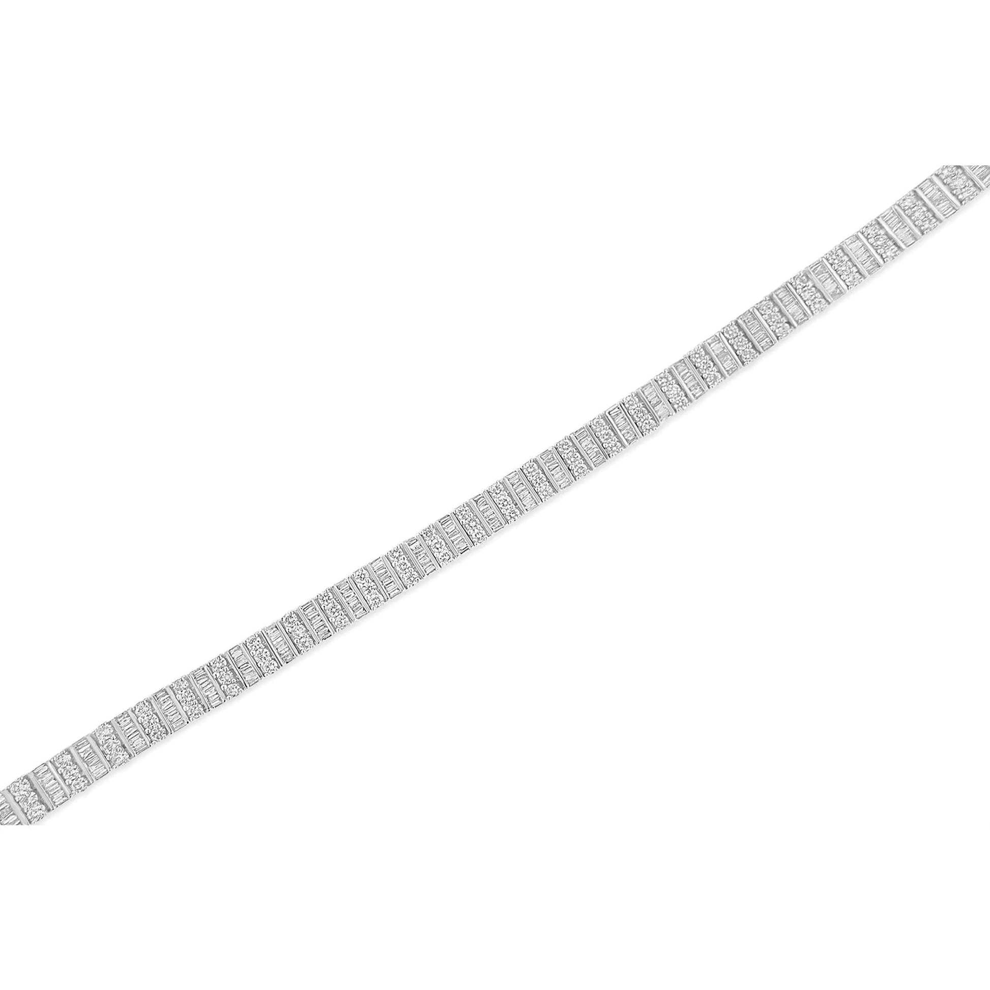 14K White Gold 6.00 Cttw Alternating Round and Baguette Diamond Tennis Bracelet (H-I Color, I1-I2 Clarity) - 7" Inches WEM Support (www.WEM.support)