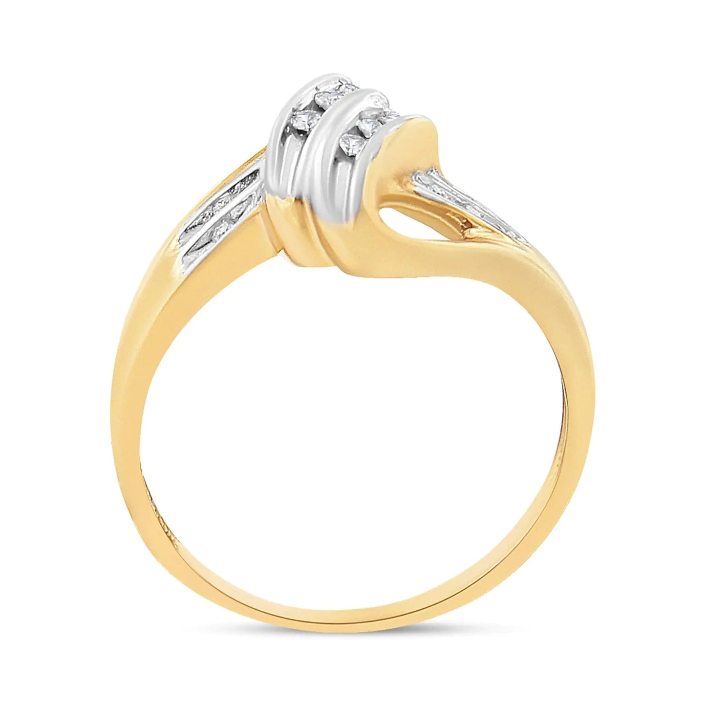10K Gelb- und Weißgold 1/15 Karat Rundschliff Diamant Bypass Ring (I2 Farbe, I-J Reinheit) WEM Support (www.WEM.support)