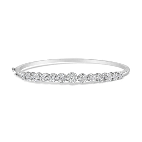 14K White Gold 2 5/8 Cttw Round Diamond 7 Stone Floral Cluster Link Bangle Bracelet (H-I Color, SI1-SI2 Clarity) - Fits Wrists up to 7.25" Inches WEM Support (www.WEM.support)