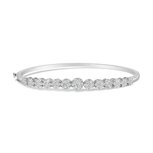 14K White Gold 2 5/8 Cttw Round Diamond 7 Stone Floral Cluster Link Bangle Bracelet (H-I Color, SI1-SI2 Clarity) - Fits Wrists up to 7.25" Inches WEM Support (www.WEM.support)