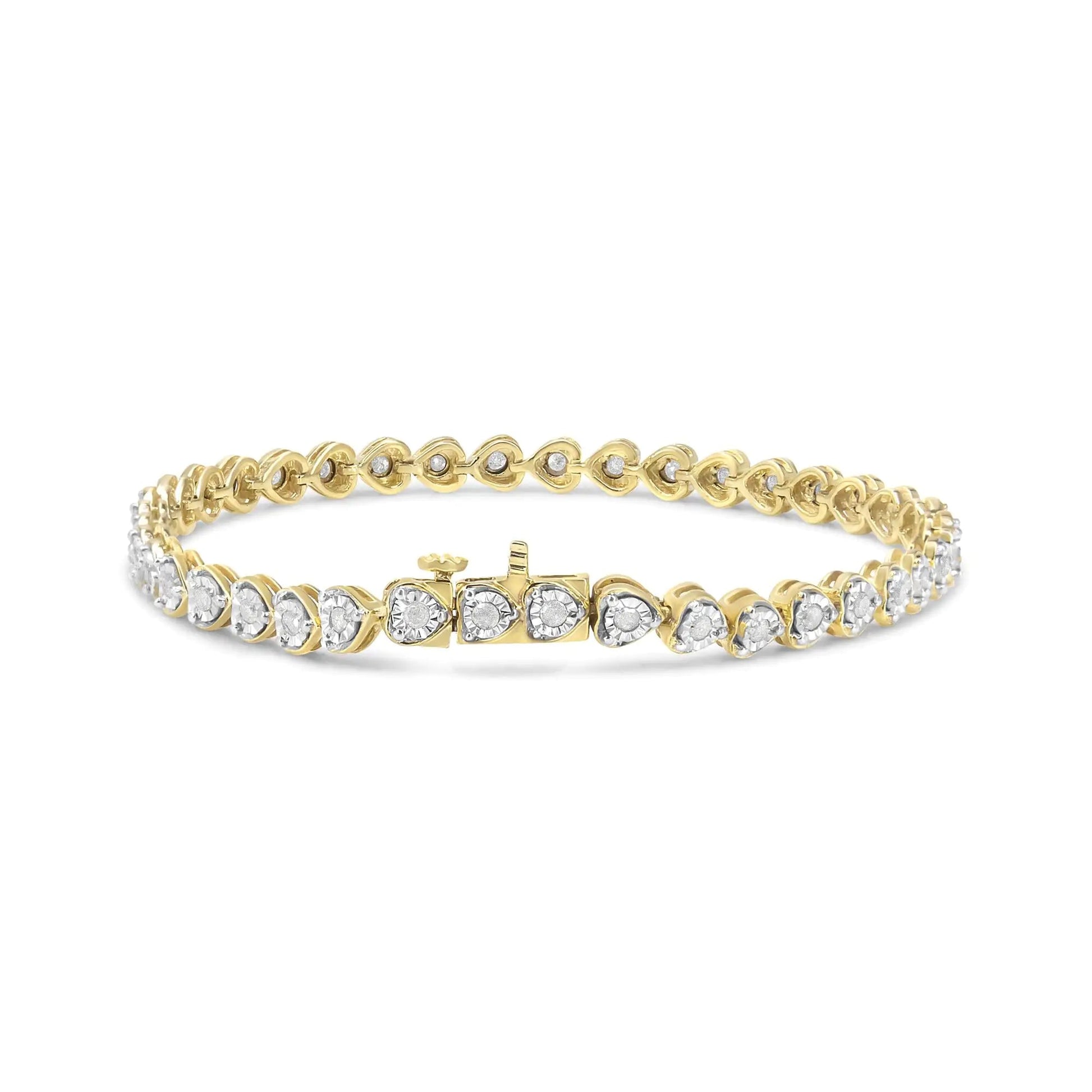 .925 Sterling Silver 1.0 Cttw Miracle Set Diamond Heart-Link 7" Tennis Bracelet (I-J Color, I2-I3 Clarity) WEM Support (www.WEM.support)