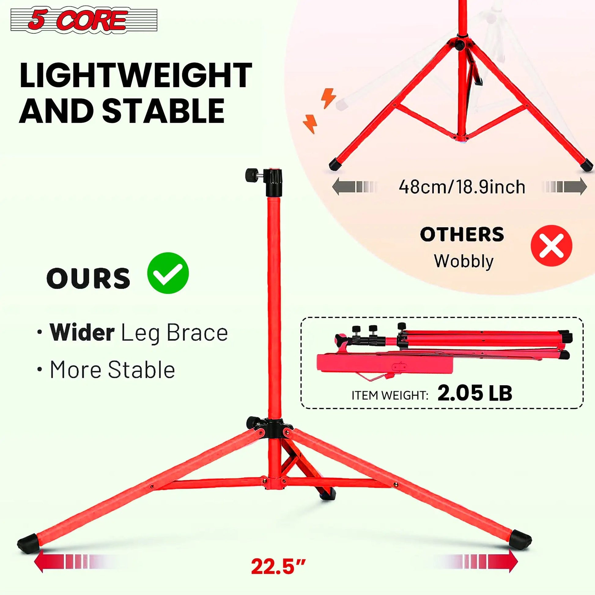 Suporte para Música 5Core para Partituras, Portátil, Tripé Ajustável e Dobrável com Porta-notas VERMELHO WEM Support (www.WEM.support)
