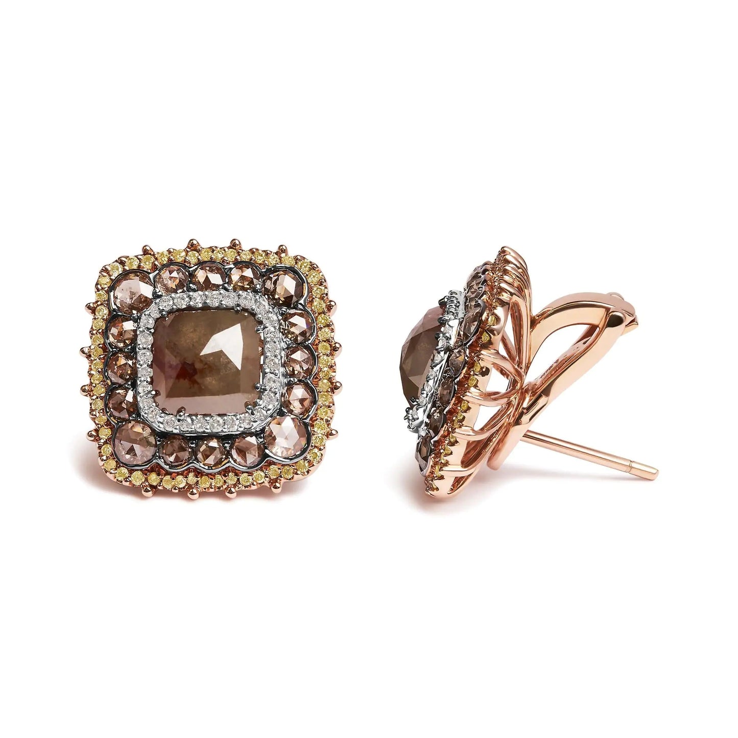 14K Rose Gold 5 7/8 Cttw Fancy Cushion Diamond Cushion Shaped Triple Halo Stud Earring (Fancy Color, I2-I3 Clarity) WEM Support (www.WEM.support)