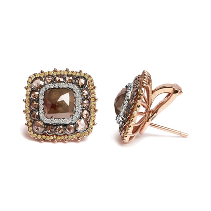 14K Rose Gold 5 7/8 Cttw Fancy Cushion Diamond Cushion Shaped Triple Halo Stud Earring (Fancy Color, I2-I3 Clarity) WEM Support (www.WEM.support)