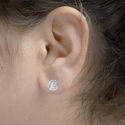 14K White Gold Round Brilliant-Cut Lab Grown Diamond Classic 4-Prong Stud Earrings with Screw Backs (G-H Color. VS1-VS2 Clarity) WEM Support (www.WEM.support)