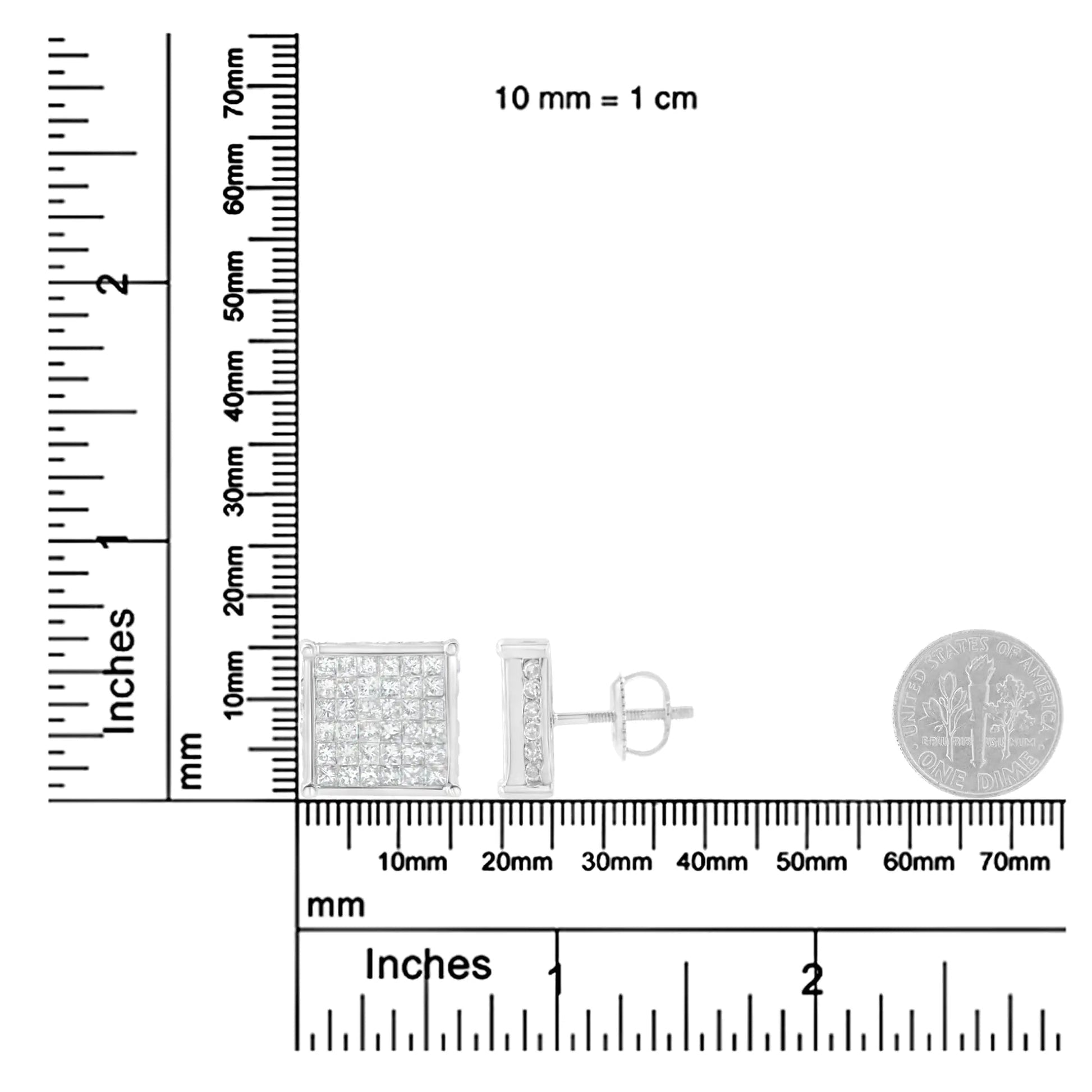 10K White Gold 2ct TDW Princess-Cut Composite Diamond Stud Earring (I-J ,I2-I3) WEM Support (www.WEM.support)