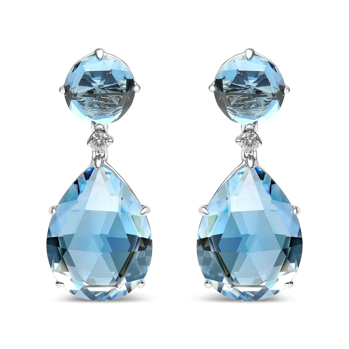 18K White Gold 1/5 Cttw Diamond with Round London Blue Topaz and 20 x 15mm Pear Cut Sky Blue Topaz Gemstone Dangle Earring (G-H Color, SI1-SI2 Clarity) WEM Support (www.WEM.support)