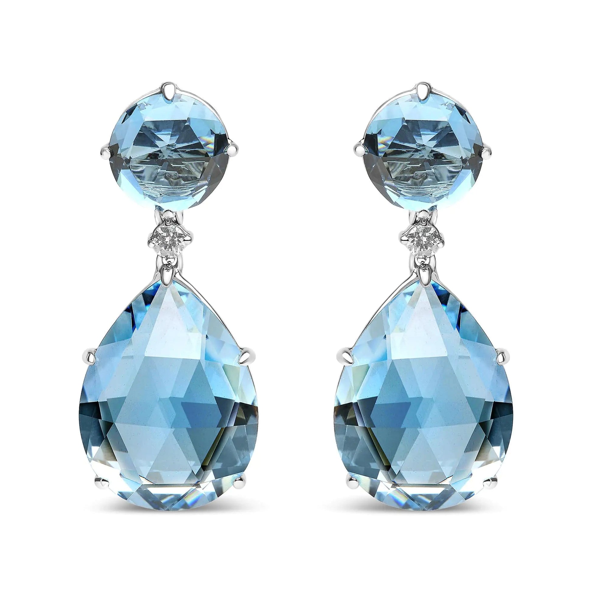 18K White Gold 1/5 Cttw Diamond with Round London Blue Topaz and 20 x 15mm Pear Cut Sky Blue Topaz Gemstone Dangle Earring (G-H Color, SI1-SI2 Clarity) WEM Support (www.WEM.support)