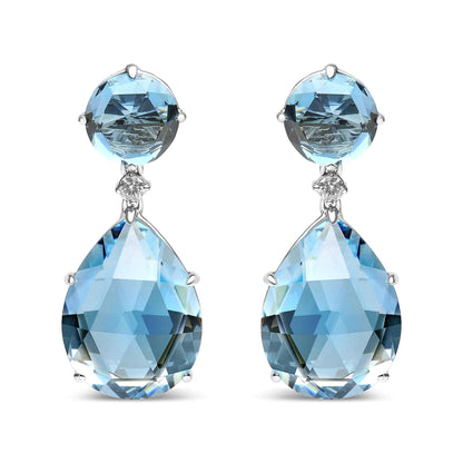 18K White Gold 1/5 Cttw Diamond with Round London Blue Topaz and 20 x 15mm Pear Cut Sky Blue Topaz Gemstone Dangle Earring (G-H Color, SI1-SI2 Clarity) WEM Support (www.WEM.support)