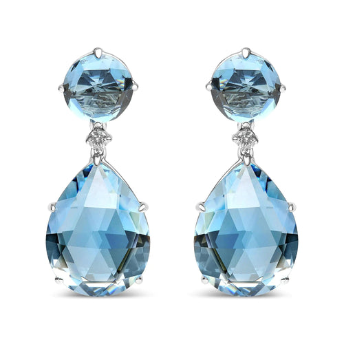 18K White Gold 1/5 Cttw Diamond with Round London Blue Topaz and 20 x 15mm Pear Cut Sky Blue Topaz Gemstone Dangle Earring (G-H Color, SI1-SI2 Clarity) WEM Support (www.WEM.support)