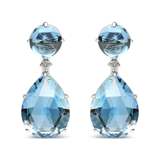 18K White Gold 1/5 Cttw Diamond with Round London Blue Topaz and 20 x 15mm Pear Cut Sky Blue Topaz Gemstone Dangle Earring (G-H Color, SI1-SI2 Clarity) WEM Support (www.WEM.support)