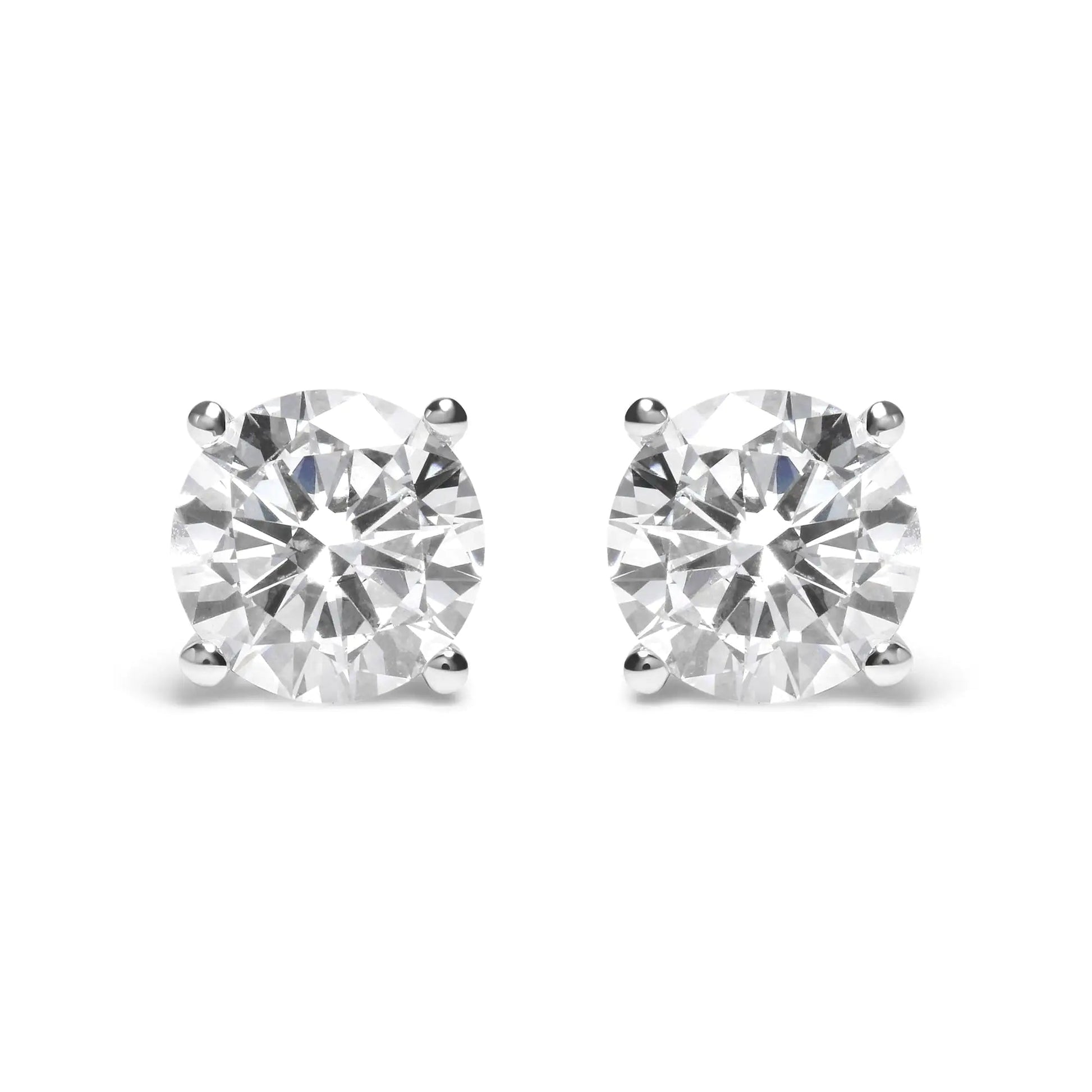 14K White Gold Round Brilliant-Cut Lab Grown Diamond Classic 4-Prong Stud Earrings with Screw Backs (G-H Color. VS1-VS2 Clarity) WEM Support (www.WEM.support)