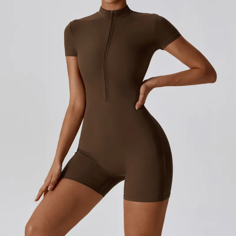 Zipper Short Sleeve Yoga Jumpsuit Women WEM Support (www.WEM.support)