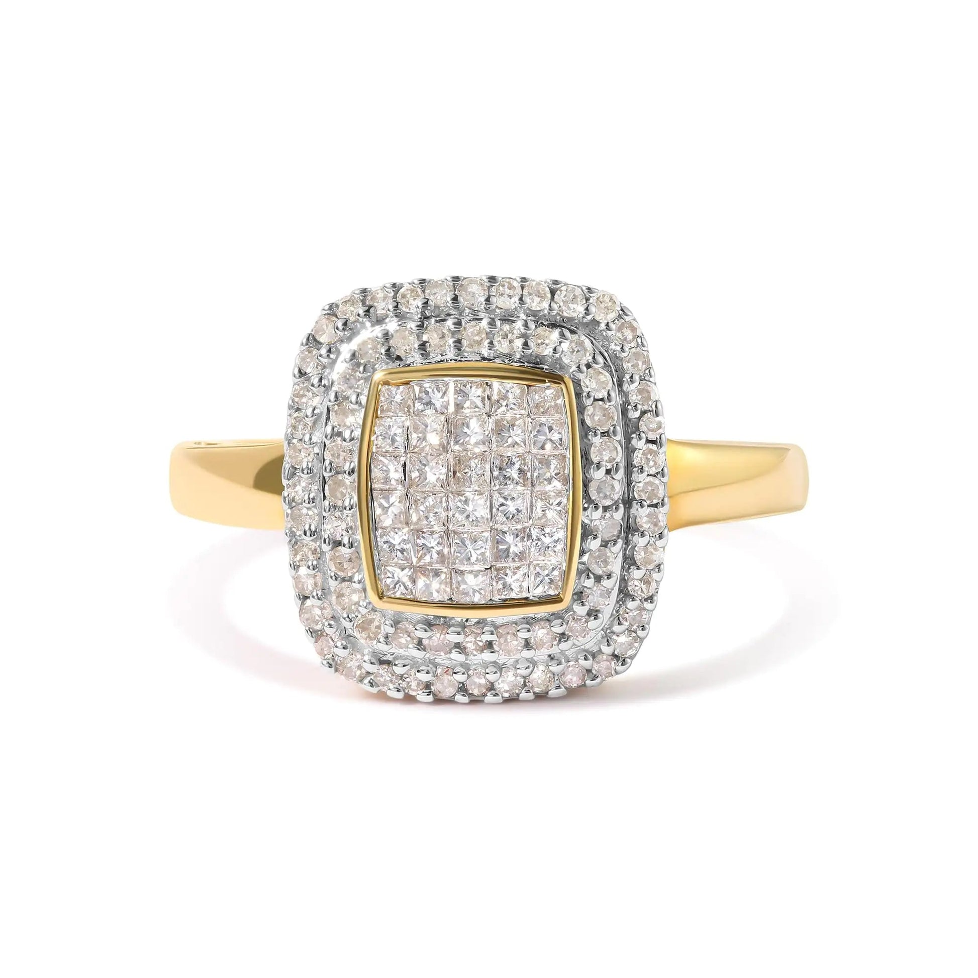 10K Yellow Gold 1/2 cttw Round and Princess Diamond Composite Head and Halo Ring (H-I Color, SI1-SI2 Clarity) WEM Support (www.WEM.support)