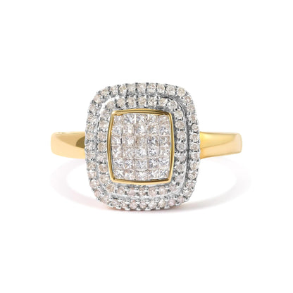 10K Yellow Gold 1/2 cttw Round and Princess Diamond Composite Head and Halo Ring (H-I Color, SI1-SI2 Clarity) WEM Support (www.WEM.support)