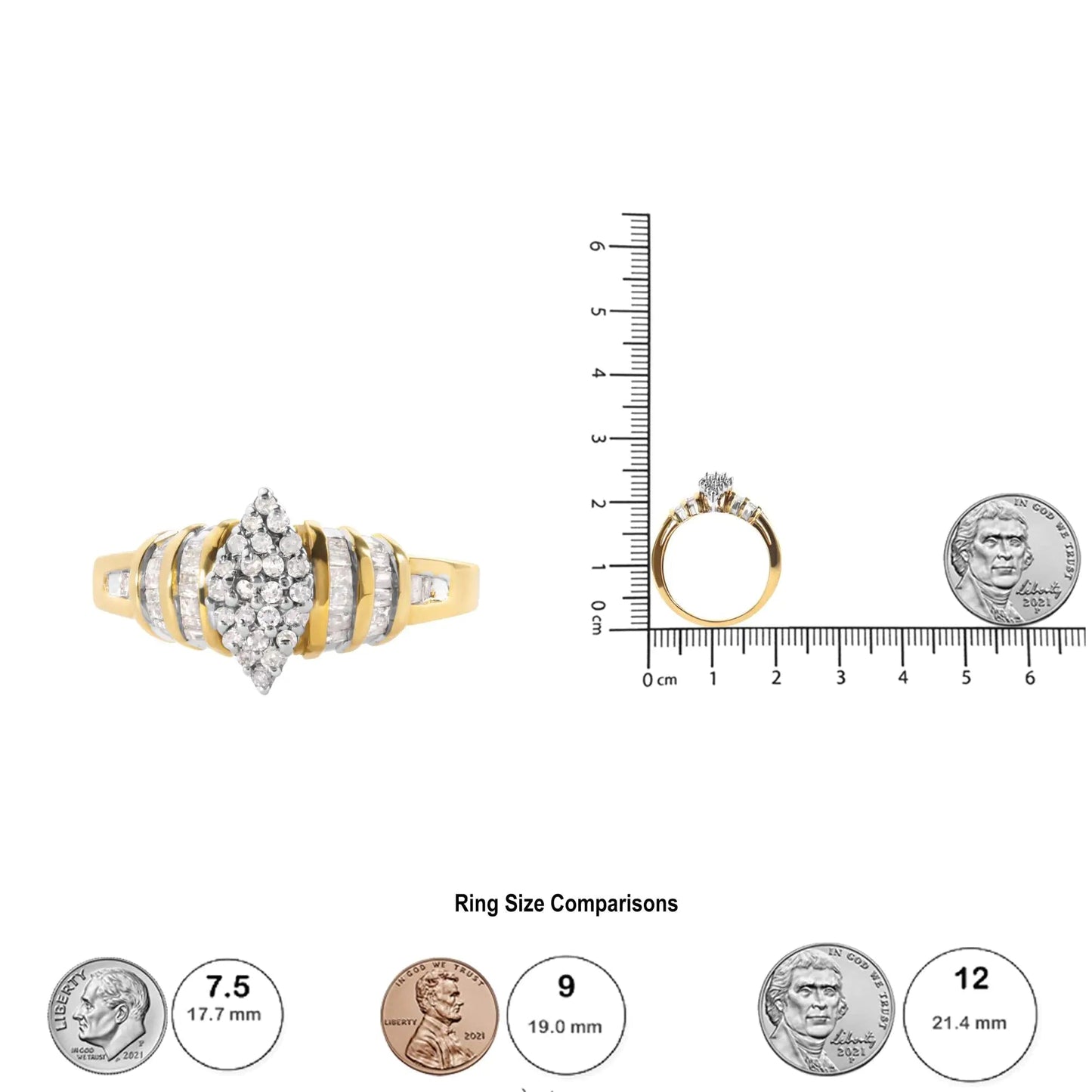 10K Yellow Gold 1/2 Cttw Diamond Pear Shaped Head and Multi Row Channel Set  Shank Ring (H-I Color, SI2-I1 Clarity) WEM Support (www.WEM.support)