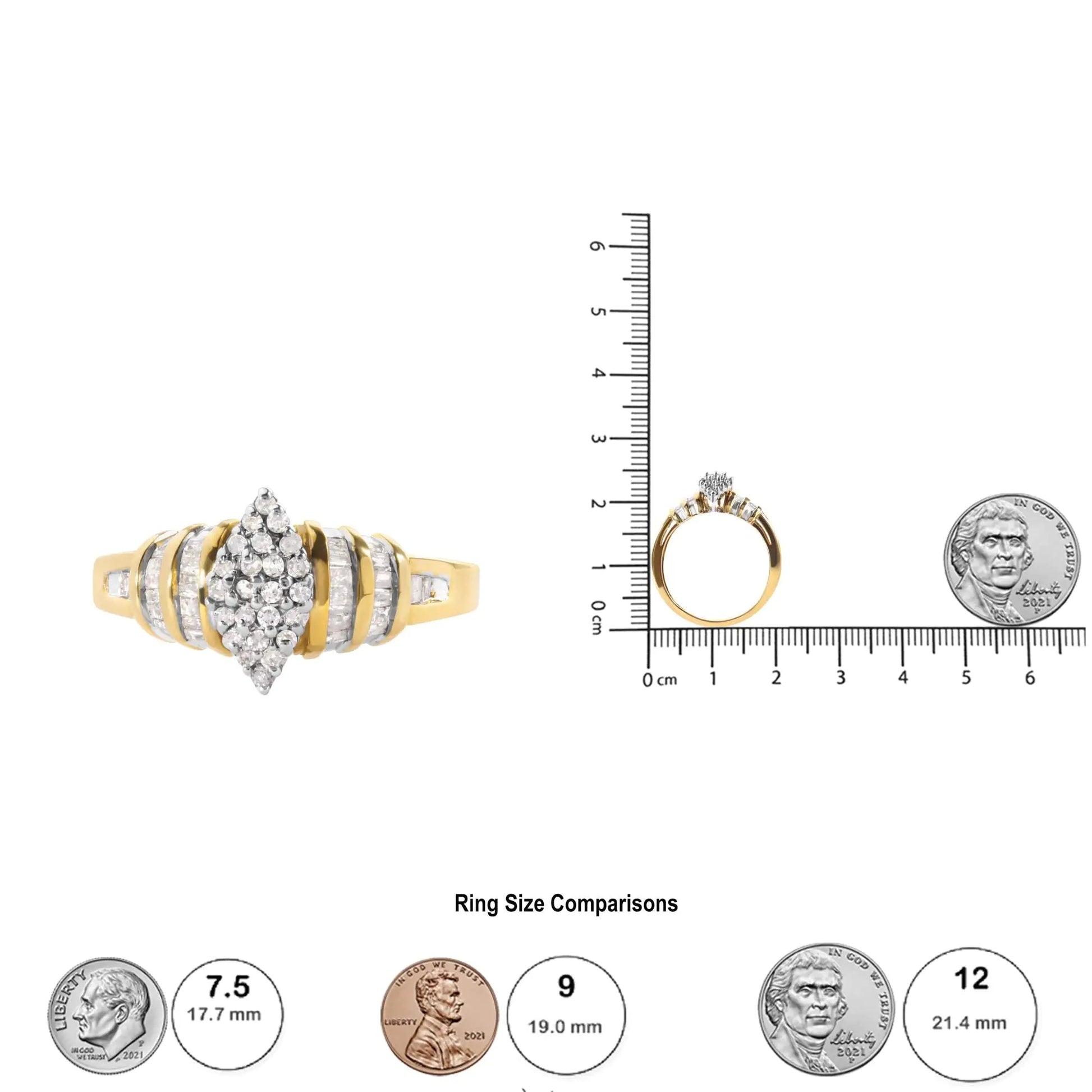 10K Yellow Gold 1/2 Cttw Diamond Pear Shaped Head and Multi Row Channel Set  Shank Ring (H-I Color, SI2-I1 Clarity) WEM Support (www.WEM.support)