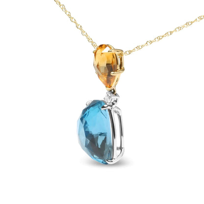 18K White and Yellow Gold Diamond Accent and Pear Cut Lemon Quartz and Cushion Cut London Blue Topaz Gemstone Dangle Drop 18" Pendant Necklace (G-H Color, SI1-SI2 Clarity) WEM Support (www.WEM.support)
