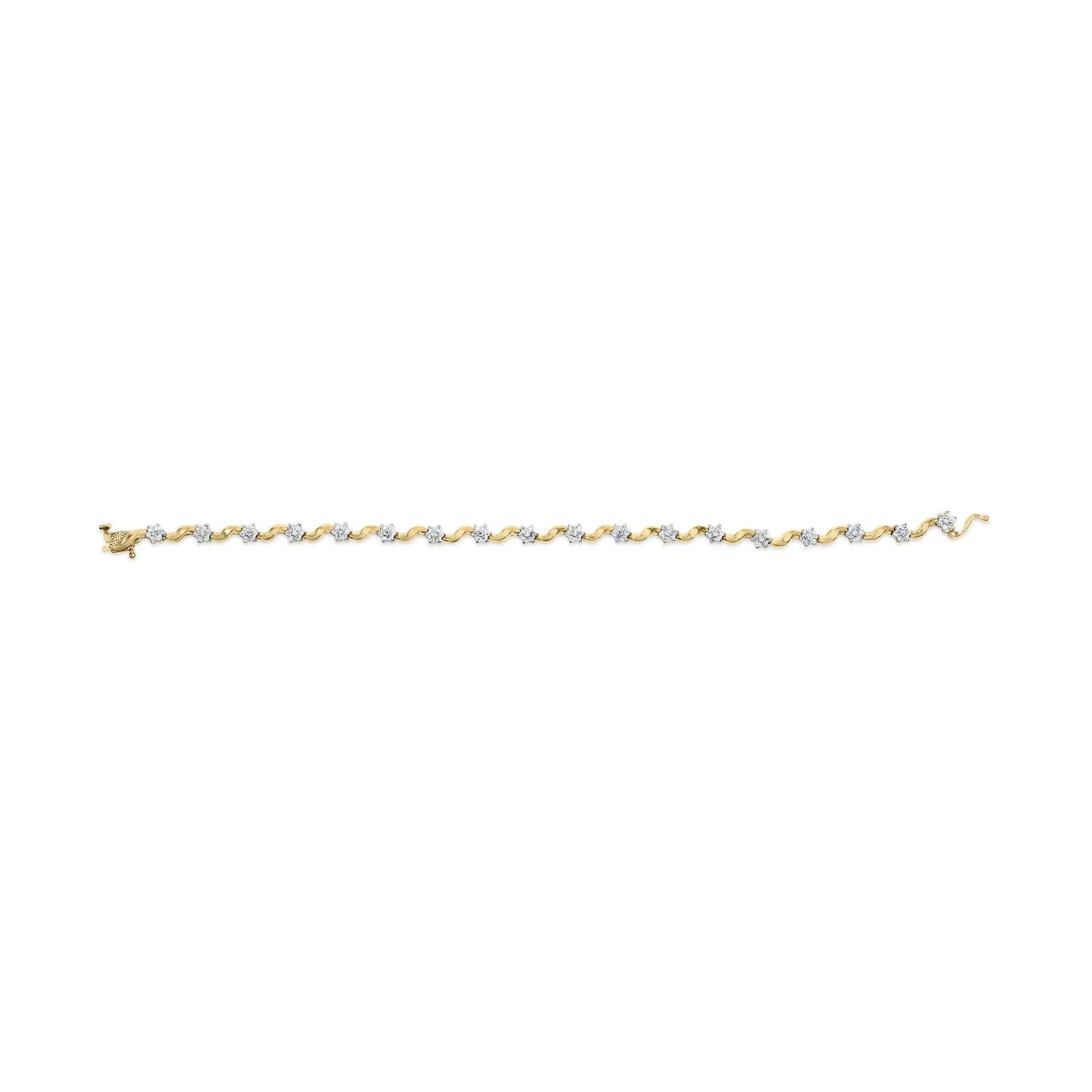 10k Yellow Gold 1.00 Cttw Round-Cut Diamond Floral S-Link 7.50" Bracelet (I-J Color, I2-I3 Clarity) WEM Support (www.WEM.support)