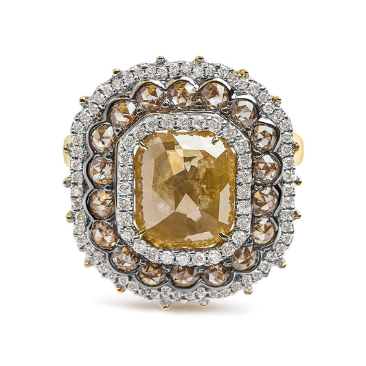 14K Yellow Gold 4 1/4 Cttw Rose Cut Emerald Diamond Triple Halo Cocktail Ring (Fancy Color, I1-I2 Clarity) - Size 7 WEM Support (www.WEM.support)