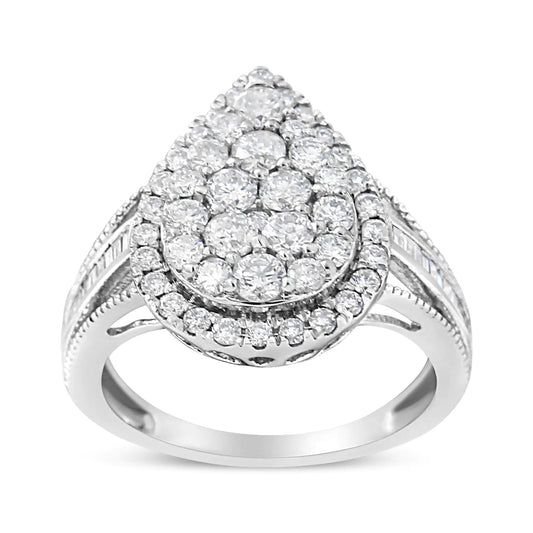 .925 Sterling Silver 1 1/2 Cttw Round-Cut Diamond Pear Shaped Halo Cocktail Ring (I-J Color, I1-I2 Clarity) WEM Support (www.WEM.support)
