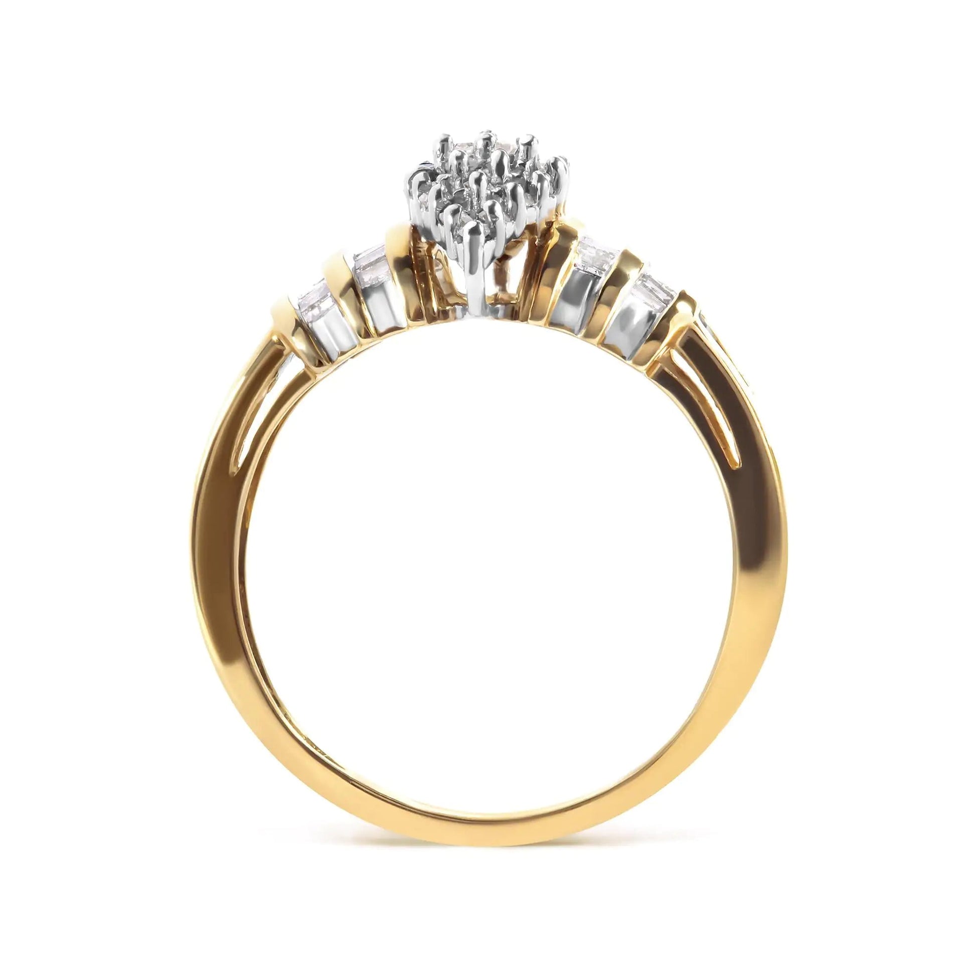 10K Yellow Gold 1/2 Cttw Diamond Pear Shaped Head and Multi Row Channel Set  Shank Ring (H-I Color, SI2-I1 Clarity) WEM Support (www.WEM.support)