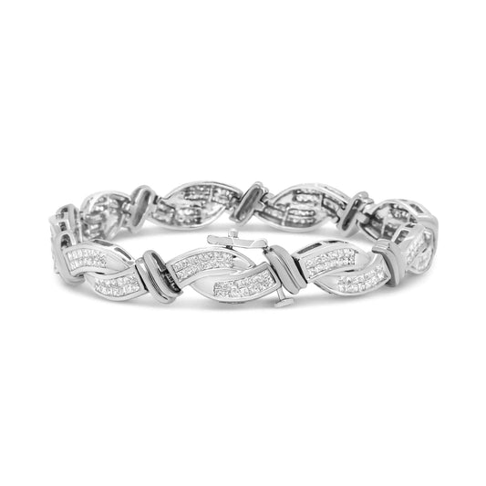 14K White Gold 4.0 Cttw Invisble Set Princess-Cut Diamond Wave Style Link Bracelet (H-I Color, SI2-I1 Clarity) - 7" WEM Support (www.WEM.support)