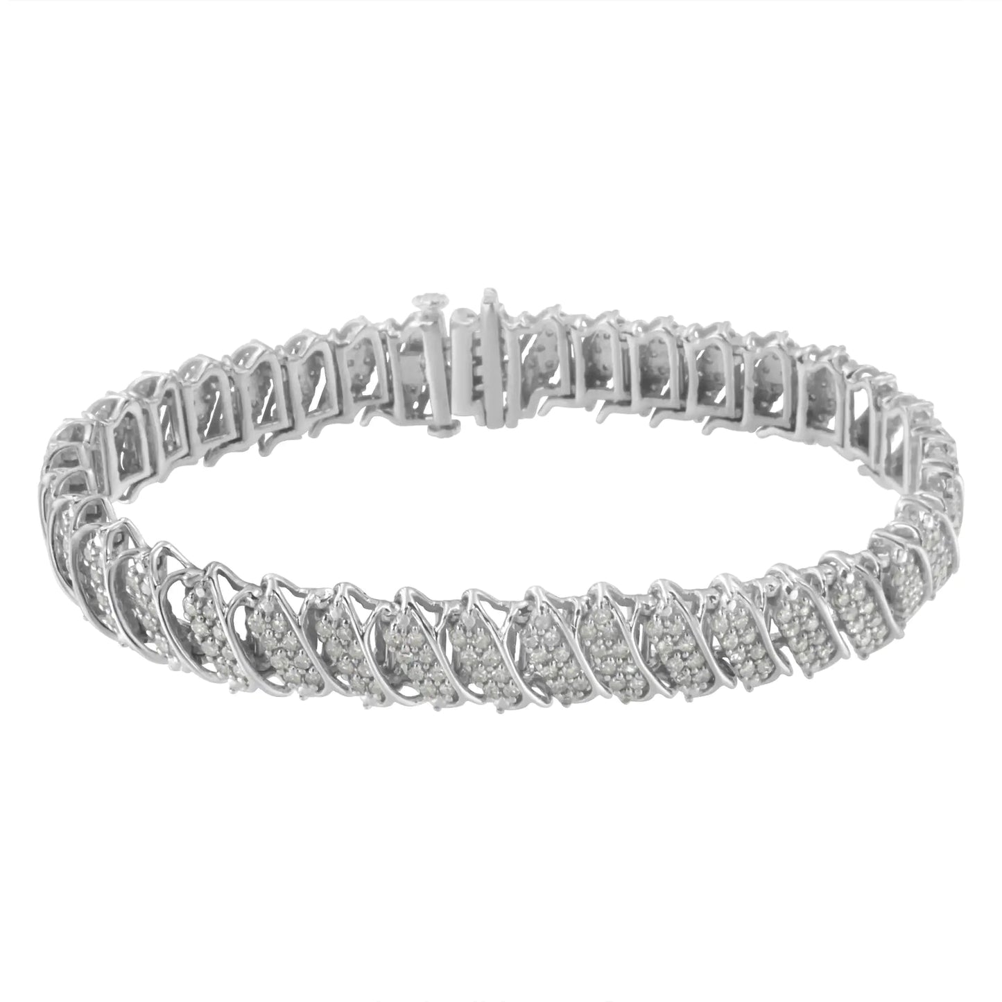 .925 Sterling Silver 3.0 Cttw Diamond Multi Row Cluster Slanted Wave Link 7-¼” Tennis Bracelet (I-J Color, I2-I3 Clarity) WEM Support (www.WEM.support)