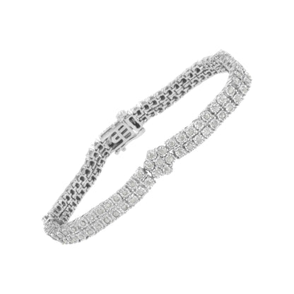 .925 Sterling Silber Diamant Doppelreihe und Blumencluster Tennisarmband (2 Karat, I-J Farbe, I3 Reinheit) - Größe 7.25" WEM Support (www.WEM.support)