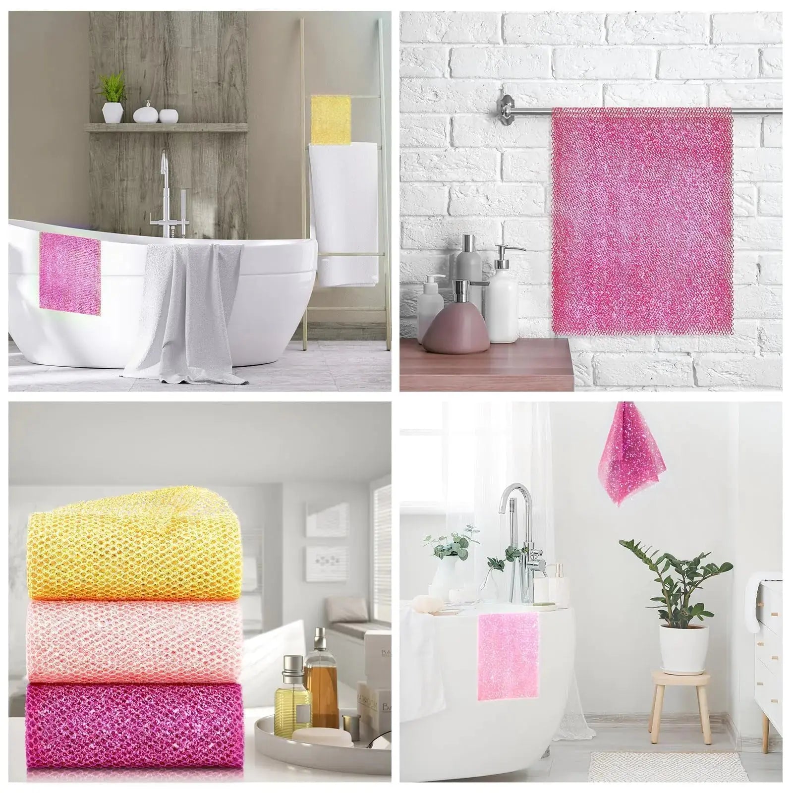 3 Piece Bright Style African exfoliating net Exfoliating Shower Set Long Bath Sponges for Smooth, Refreshed Skin, The Exterior Gleams - Ideal for Daily Use (Bright Yellow, Pink, Purple) Bright Yellow,Pink,Purple My Store