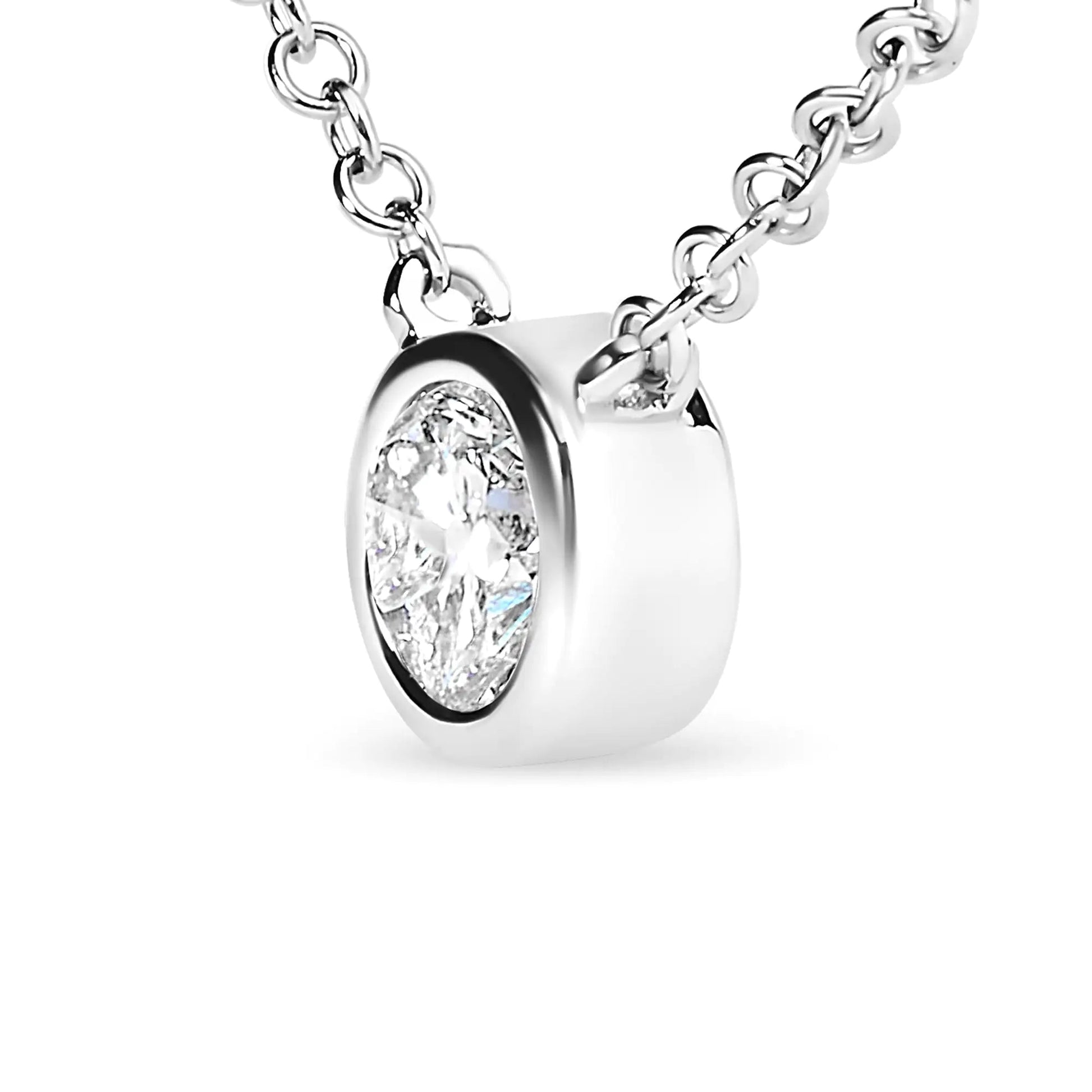 10K White Gold 1/5 Carat Round Brilliant-Cut Diamond Modern Bezel-Set Solitaire 16"-18" Pendant Necklace (H-I Color, SI2-I1 Clarity) WEM Support (www.WEM.support)
