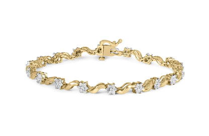 10k Yellow Gold 1.00 Cttw Round-Cut Diamond Floral S-Link 7.50" Bracelet (I-J Color, I2-I3 Clarity) WEM Support (www.WEM.support)