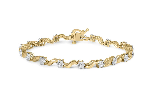 10k Yellow Gold 1.00 Cttw Round-Cut Diamond Floral S-Link 7.50" Bracelet (I-J Color, I2-I3 Clarity) WEM Support (www.WEM.support)