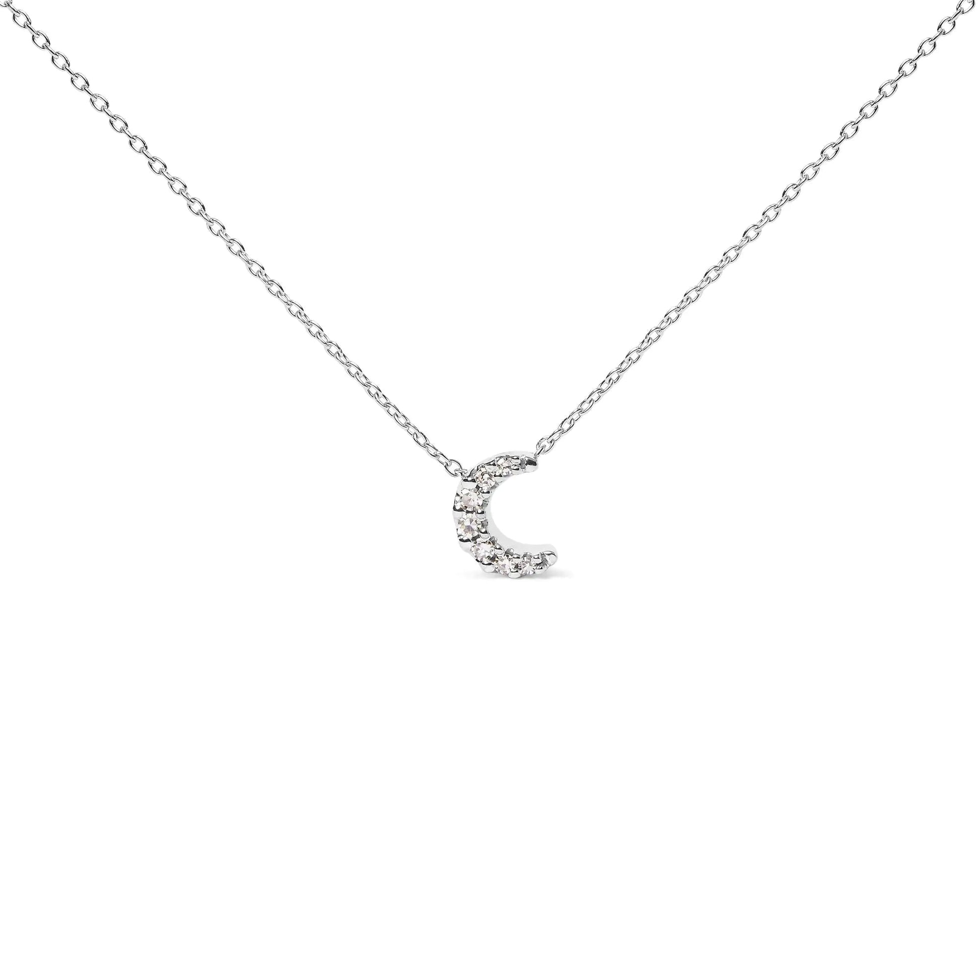10K White Gold Diamond Accented Crescent Moon Shaped 18" Inch Pendant Necklace (H-I Color, I1-I2 Clarity) WEM Support (www.WEM.support)