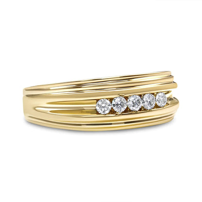 10K Yellow Gold 1/4 Cttw Round-Cut Diamond 5-Stone Men's Band Ring (H-I Color, I1-I2 Clarity) WEM Support (www.WEM.support)