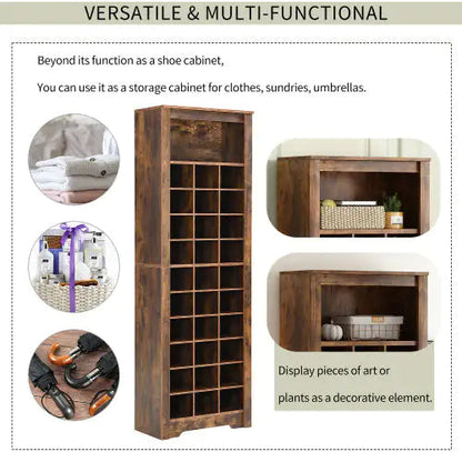 Stylish Design 30 Shoe Cabinet Console, Modern Shoe Cabinet, Multiple Storage Capacity, Self-standing High Cabinet, Suitable For Hallway, Bedroom, Rustic Brown WEM Support (www.WEM.support)
