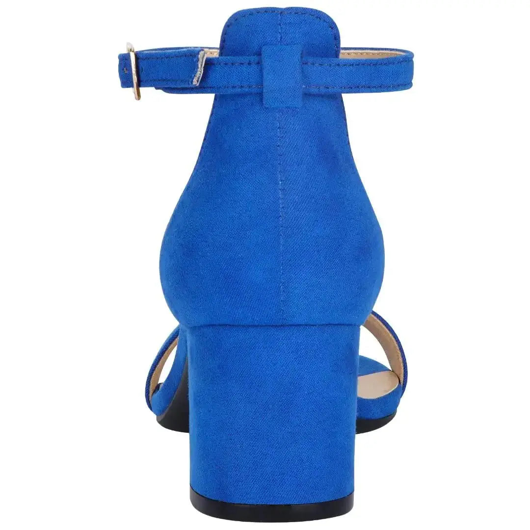 Women's Strappy Chunky Block Low Heeled Sandals 2 Inches Open Toe Ankle Strap High Heel Dress Sandals Daily Work Party Shoes 7 Velvet Blue blue block heel sandals My Store