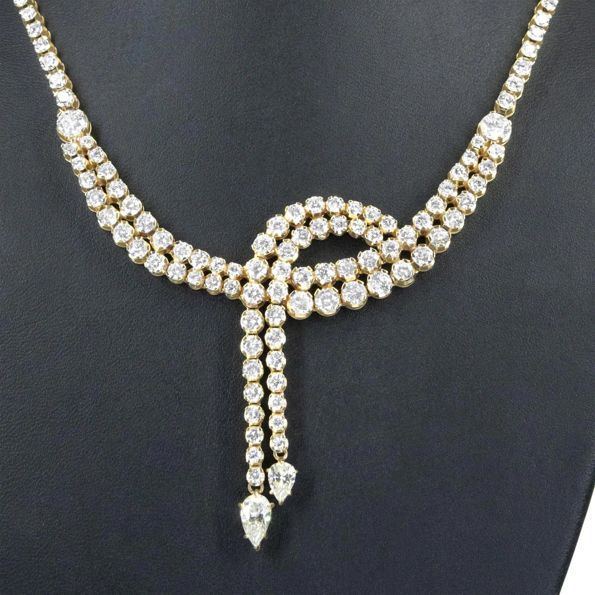 14k Yellow Gold 17.0 Cttw Diamond Double Row Lariat 18" Inch Tennis Necklace with Pear Shape Diamond Drop Tips (I-J Color, VS2-SI1 Clarity) WEM Support (www.WEM.support)