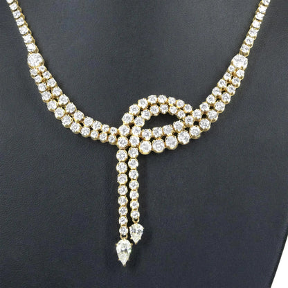 14k Yellow Gold 17.0 Cttw Diamond Double Row Lariat 18" Inch Tennis Necklace with Pear Shape Diamond Drop Tips (I-J Color, VS2-SI1 Clarity) WEM Support (www.WEM.support)