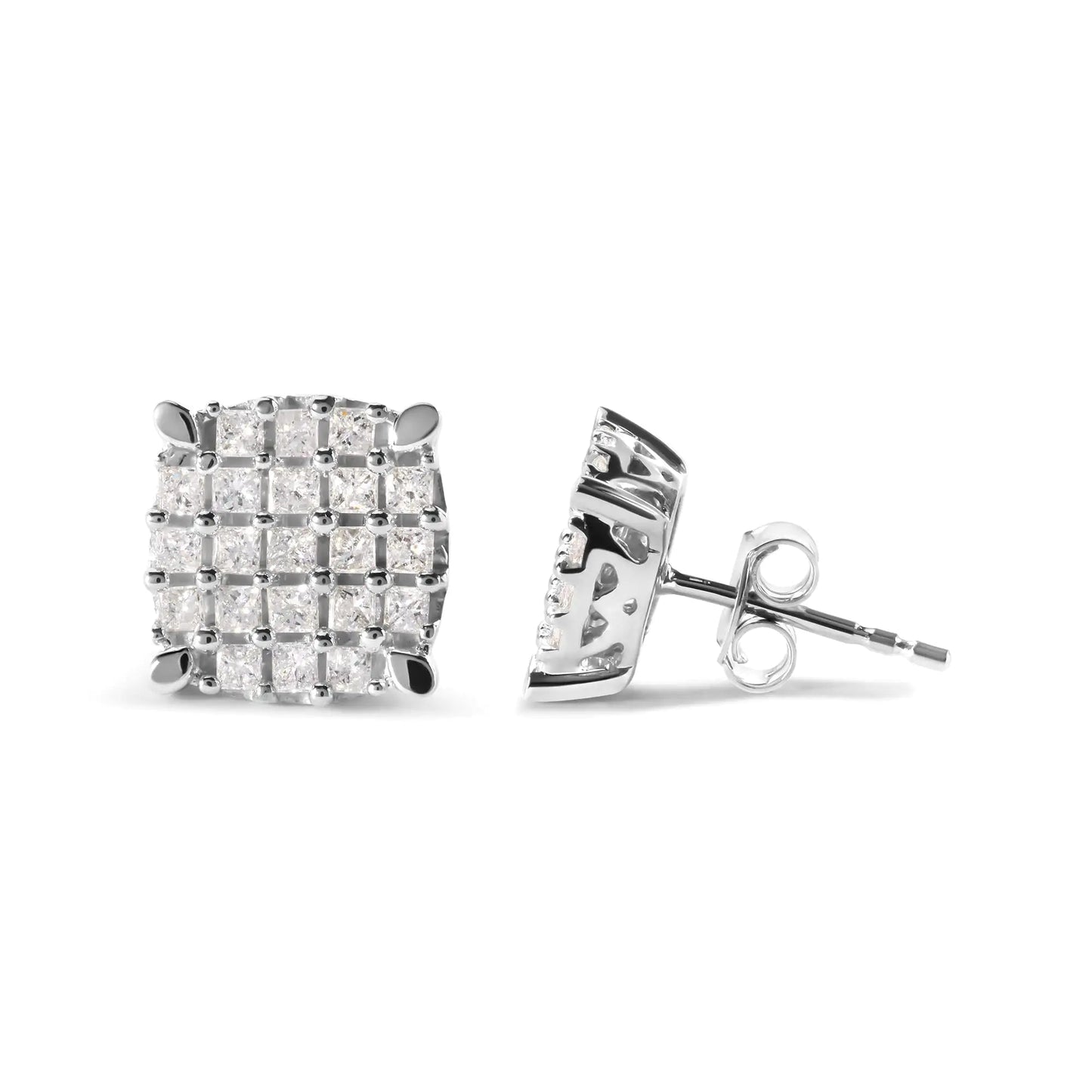 10K White Gold 3/4 Cttw Princess Diamond Composite Cushion Shape Stud Earrings (I-J Color, I1-I2 Clarity) WEM Support (www.WEM.support)