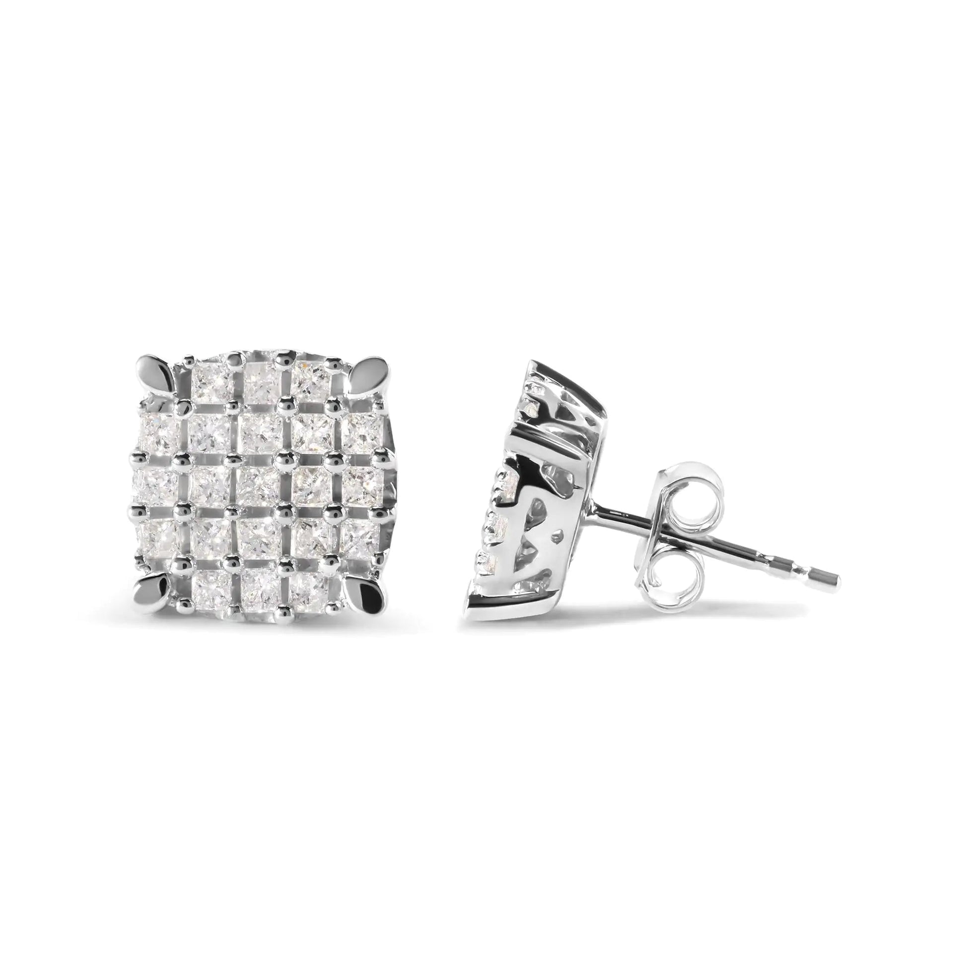 10K White Gold 3/4 Cttw Princess Diamond Composite Cushion Shape Stud Earrings (I-J Color, I1-I2 Clarity) WEM Support (www.WEM.support)