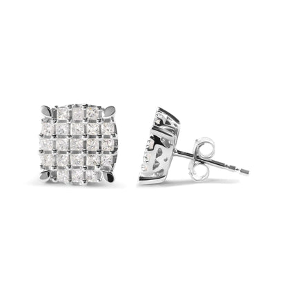 10K White Gold 3/4 Cttw Princess Diamond Composite Cushion Shape Stud Earrings (I-J Color, I1-I2 Clarity) WEM Support (www.WEM.support)