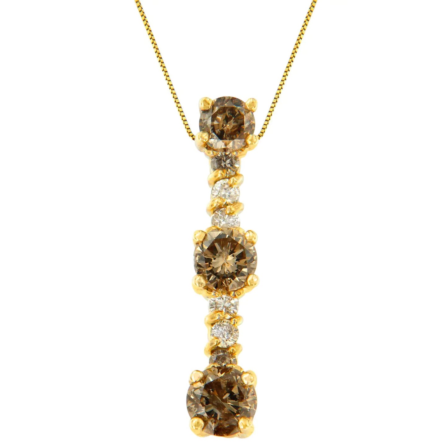 14K Yellow Gold 1 cttw White and Champagne Round Cut Diamond Drop Pendant Necklace (I-J, I1-I2) WEM Support (www.WEM.support)