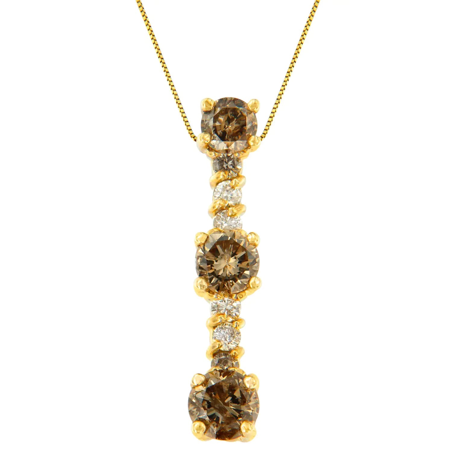 14K Yellow Gold 1 cttw White and Champagne Round Cut Diamond Drop Pendant Necklace (I-J, I1-I2) WEM Support (www.WEM.support)