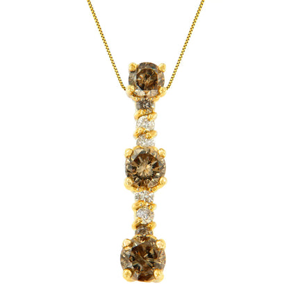 14K Yellow Gold 1 cttw White and Champagne Round Cut Diamond Drop Pendant Necklace (I-J, I1-I2) WEM Support (www.WEM.support)