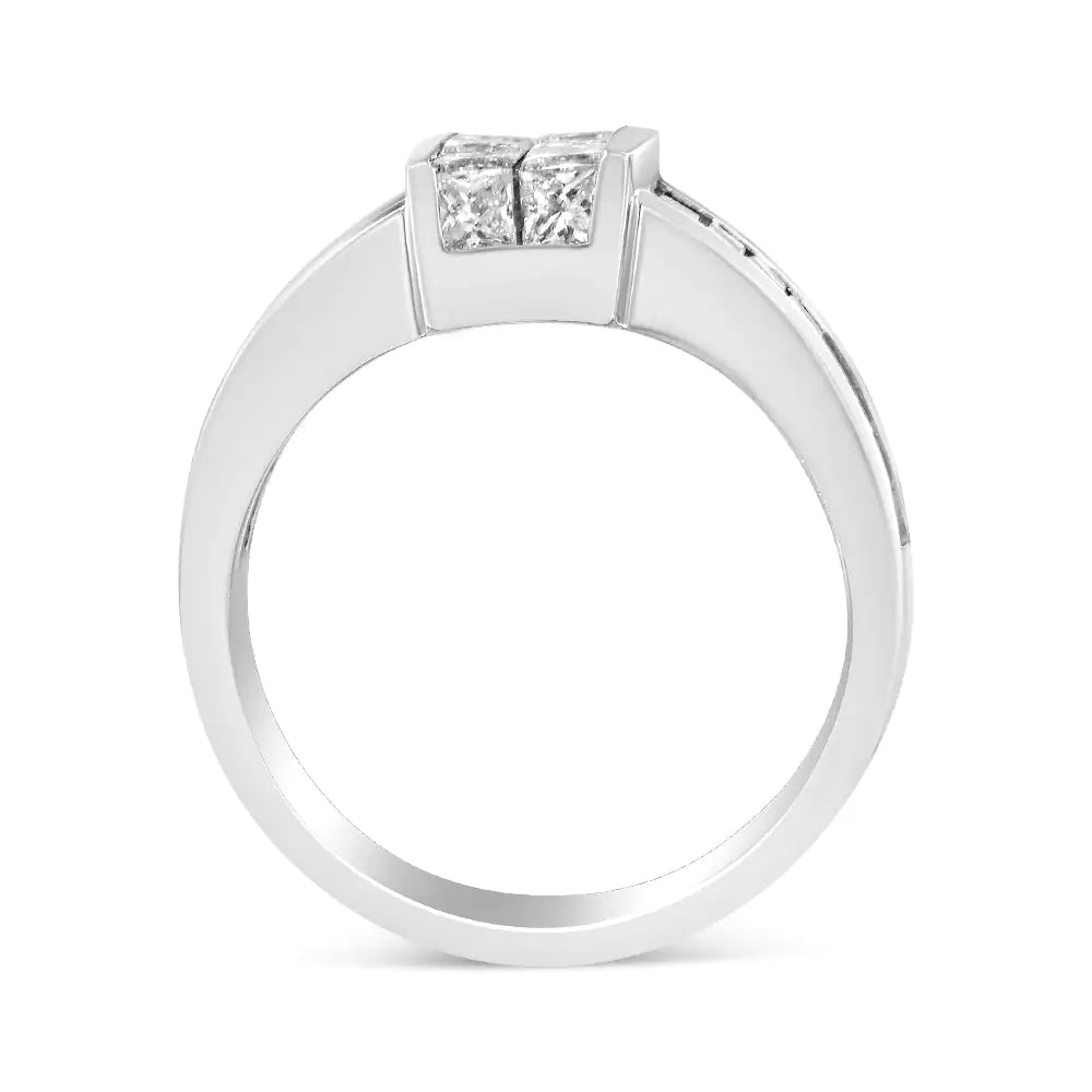 14K White Gold 2 3/4 Cttw Invisible-Set Princess and Channel-Set Baguette Diamond Step Up Cocktail Ring (G-H Color, SI1-SI2 Clarity) WEM Support (www.WEM.support)